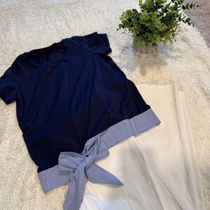 NWOT J. Crew Navy Blue Top with Bow Accent
